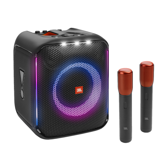 JBL PartyBox Encore  Altavoz para fiestas portátil con un potente sonido  de 100 W, juego de luces dinámico incorporado, micrófono inalámbricos  incluidos y diseño resistente a salpicaduras.